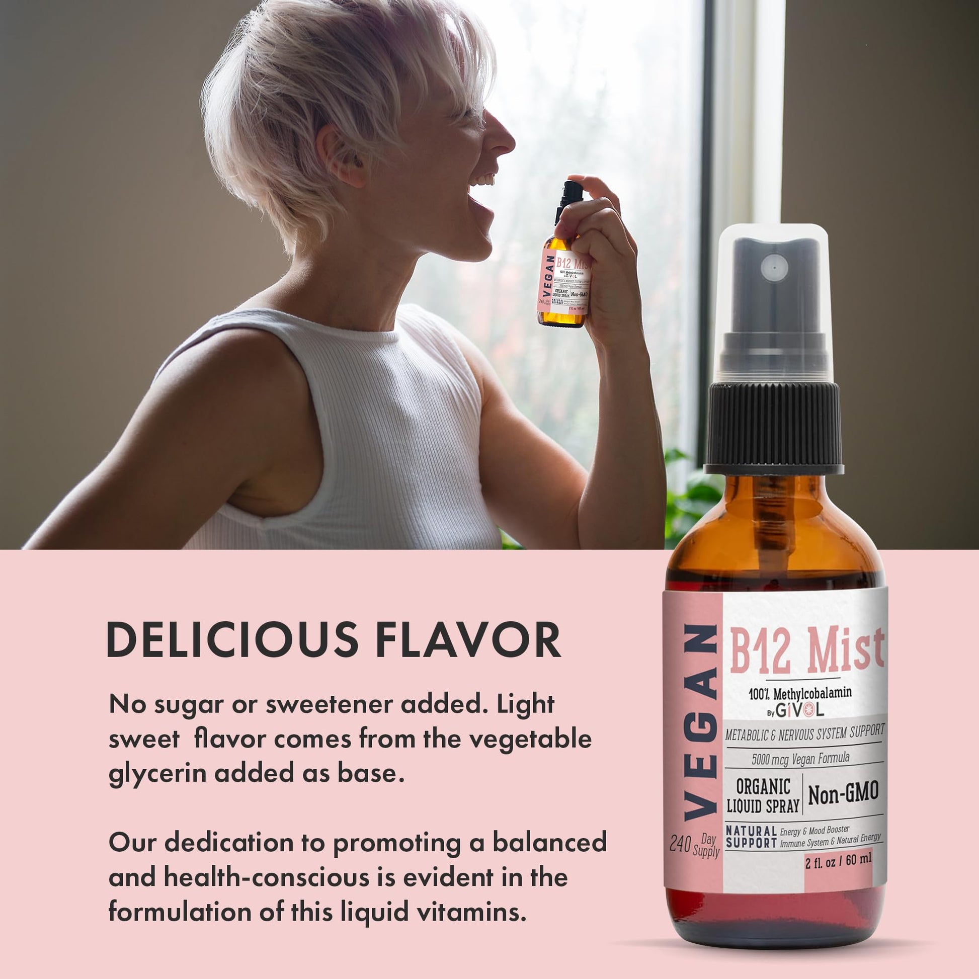 Spray vitamina B12 vegano sin azúcar con vitamina C GIVOL