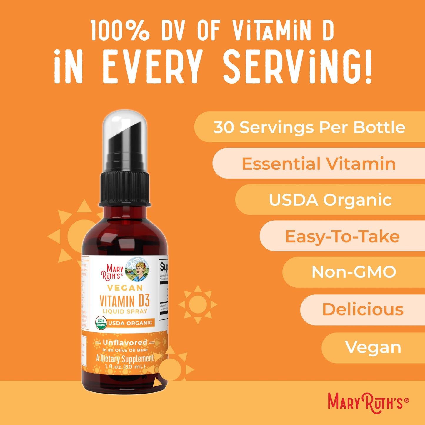 Spray vitamina d3 orgánico no gmo maryruth libre de gluten
