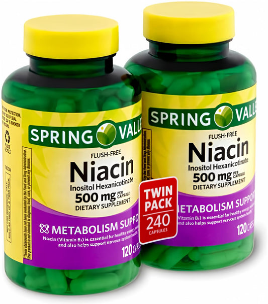 Spring Valley niacina 500 mg sin enrojecimiento 240 cápsulas