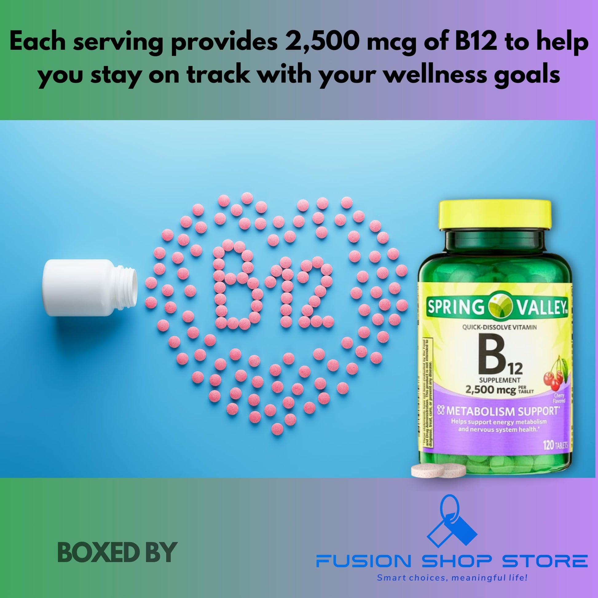 Tabletas vitaminas b12 disolución rápida sabor cereza Spring Valley