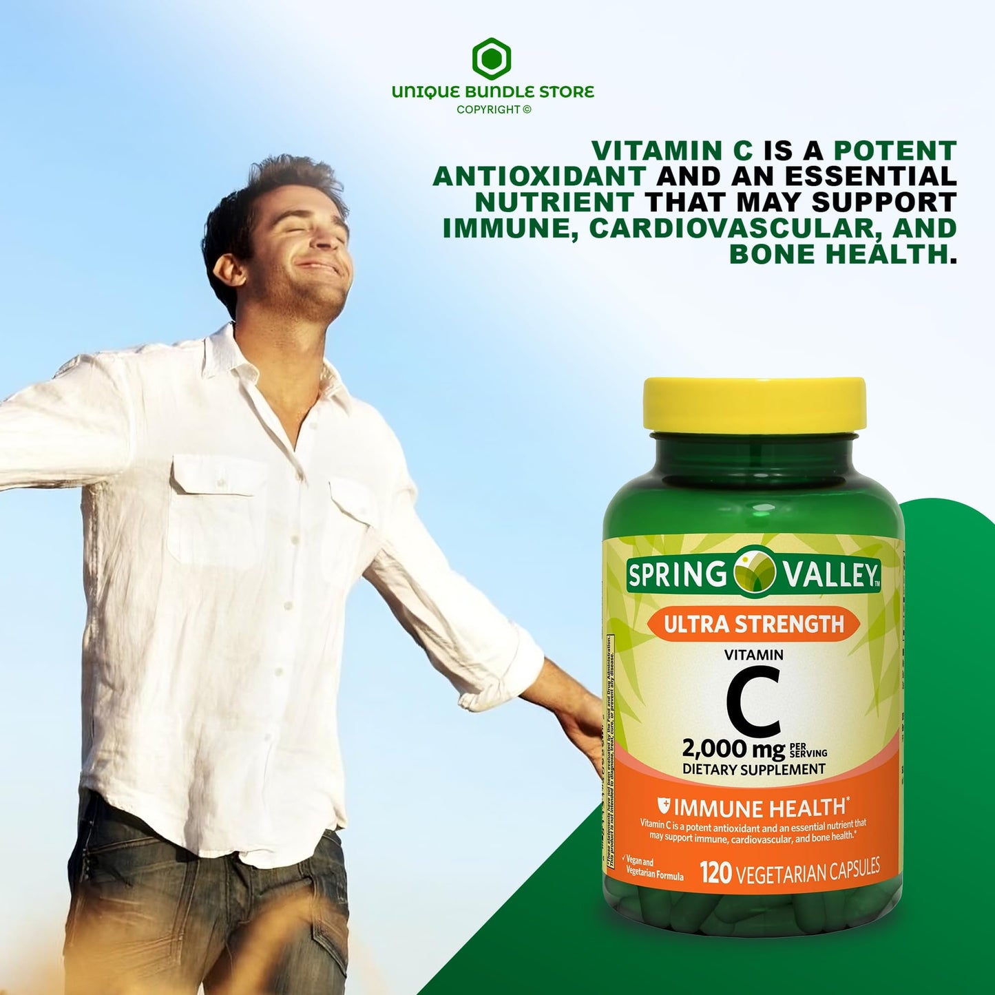 Spring Valley Vitamina C 2000mg caja y frasco