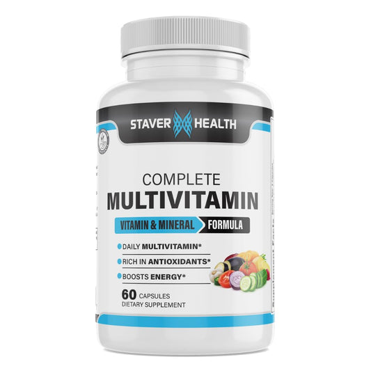 Botella de multivitaminas completas Staver Health 60 cápsulas