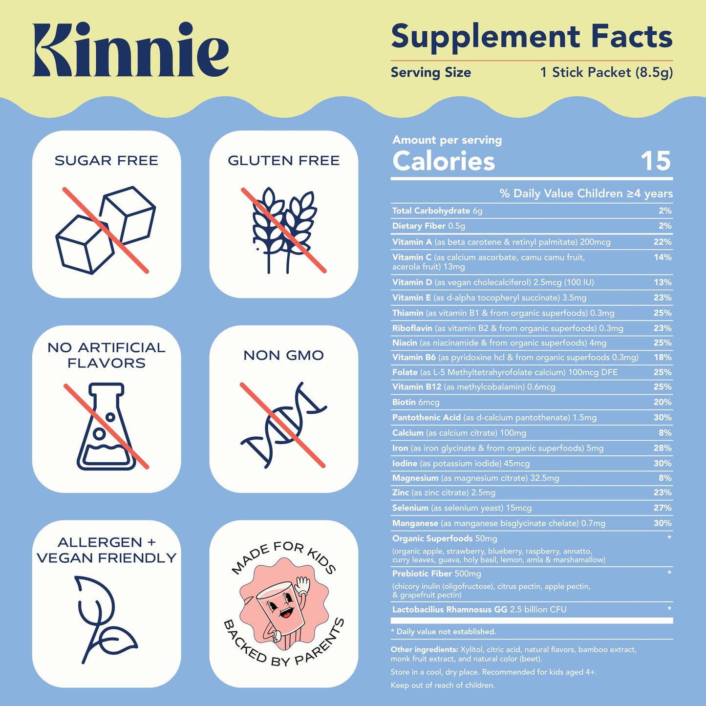 Stick individual Kinnie Kids mezcla multivitamínica naranja