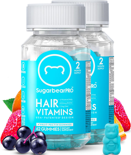 Frasco de gomitas azul Sugarbear Hair Vitamin.