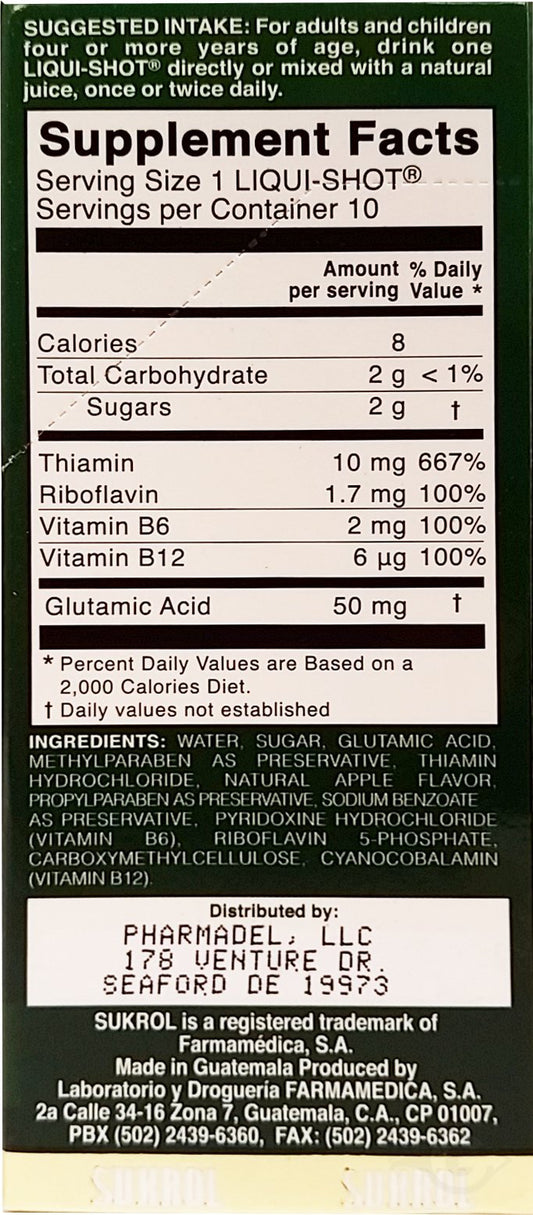 Suplemento Sukrol Liqui-Shot con vitaminas B