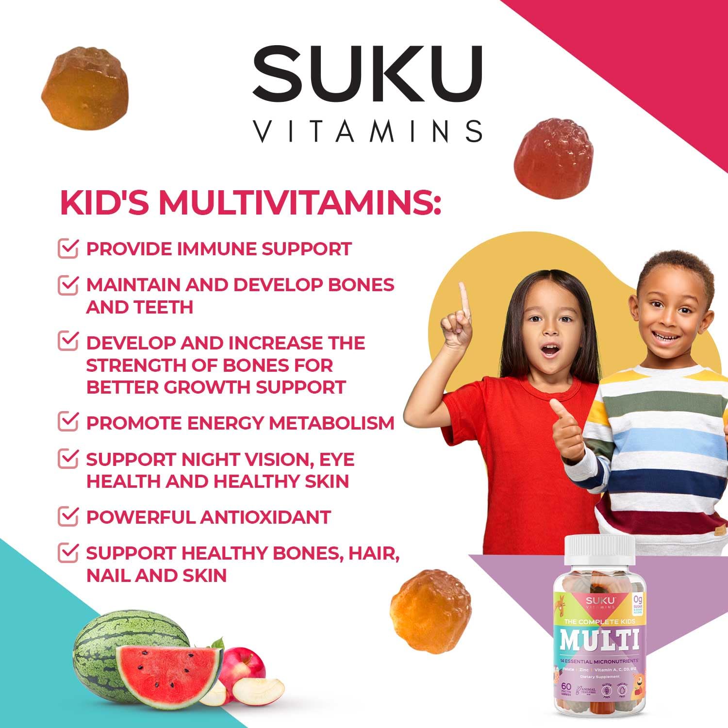 SUKU Vitamins multivitaminas sin azúcar y gluten.