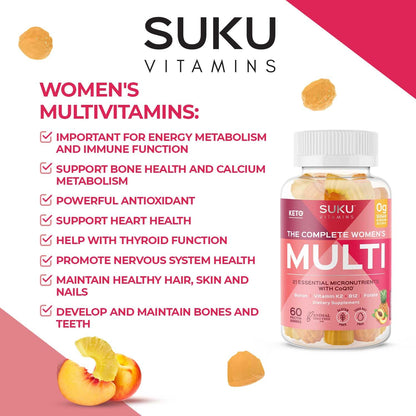 SUKU Vitamins: sin alérgenos, sin azúcar, apto para vegetarianos.