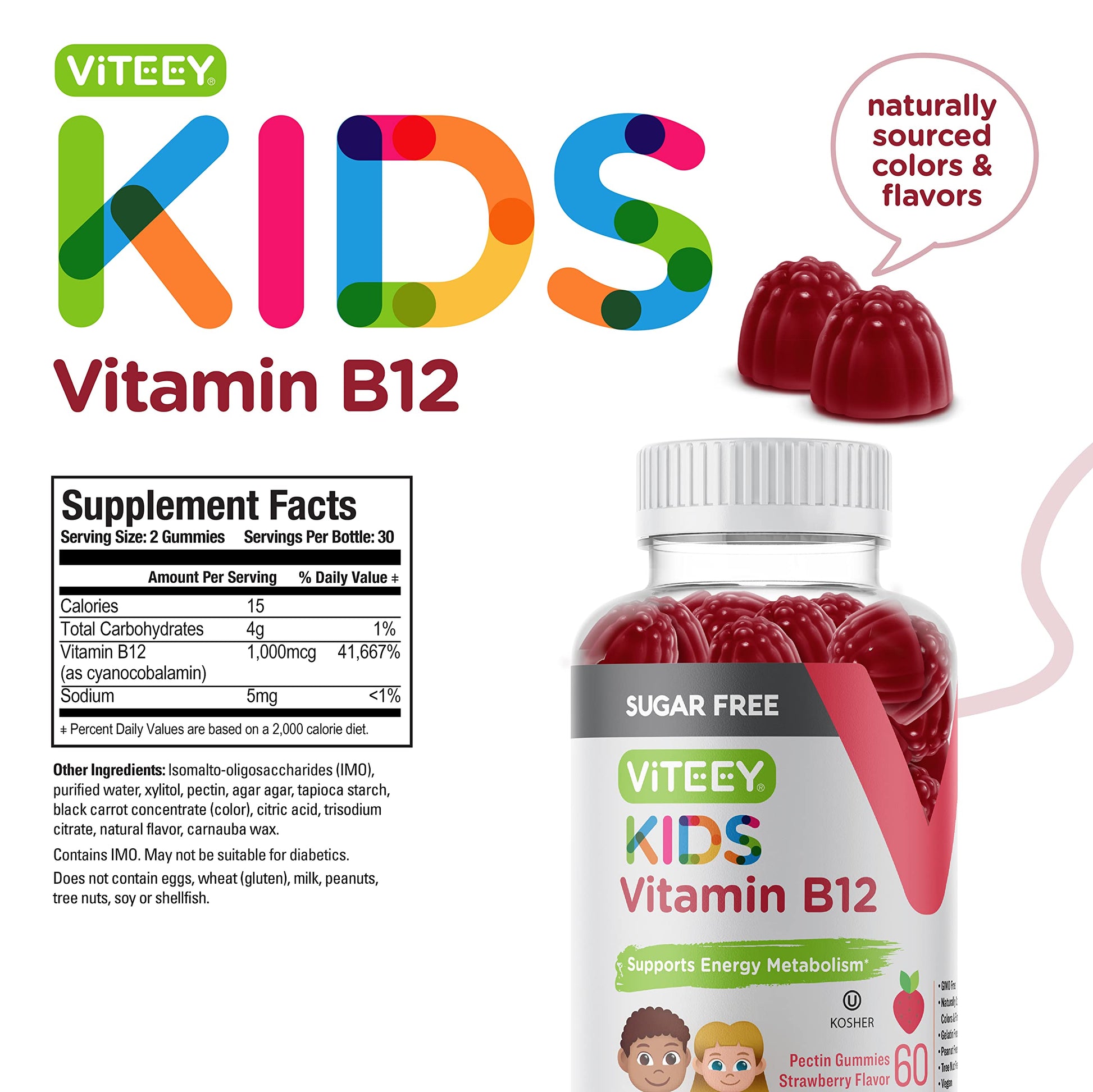 Suministro de gominolas vitamina B12 para niños 60 unidades