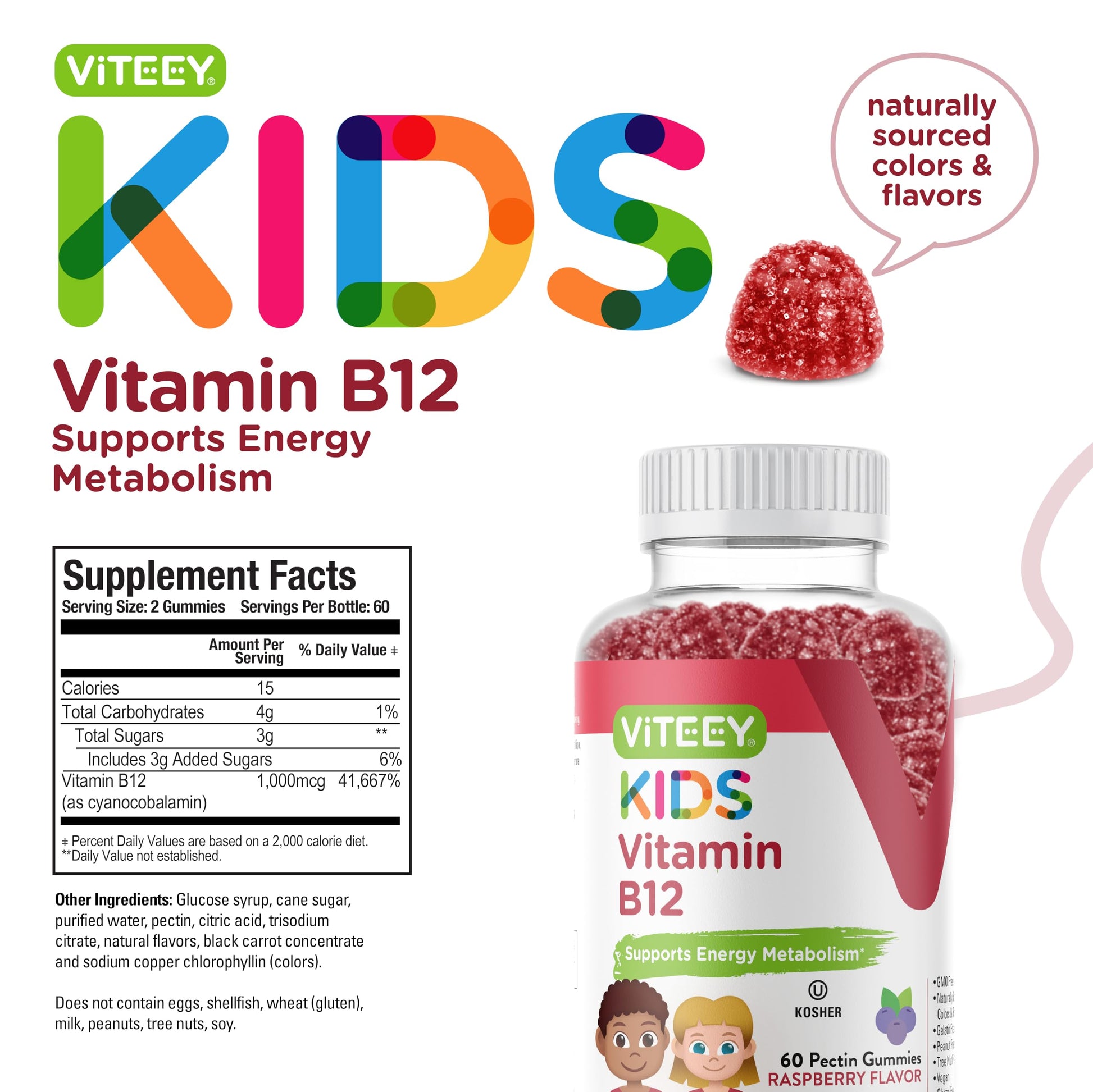 Suministro mensual de gominolas vitamina B12 para niños 60 unidades