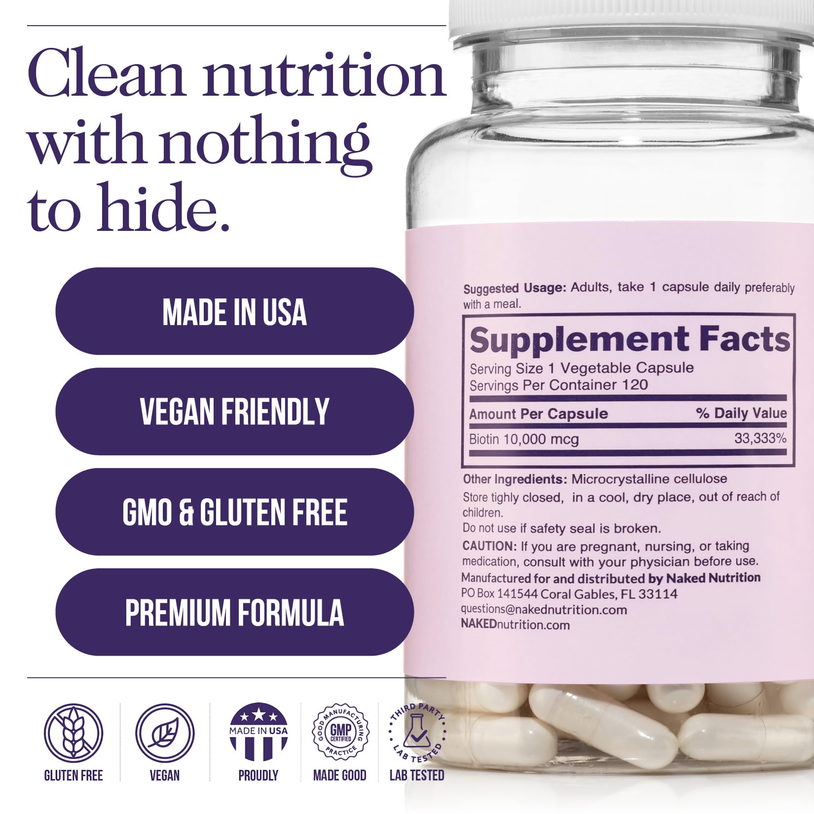 Suministro NAKED biotina 120 cápsulas vegano sin gluten