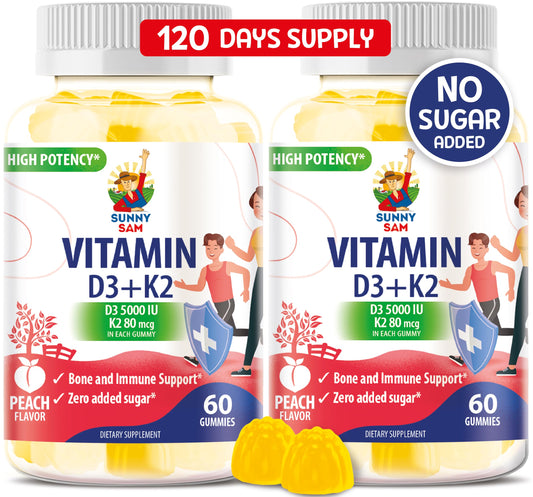 SUNNY SAM gomitas vitamina d3 k2 5000 iu sin azúcar 120 unidades