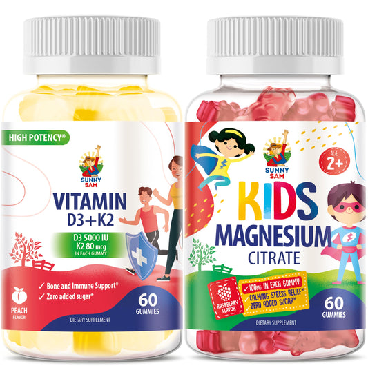 Sunny Sam gomitas vitamina D3 K2 y magnesio para niños y adultos