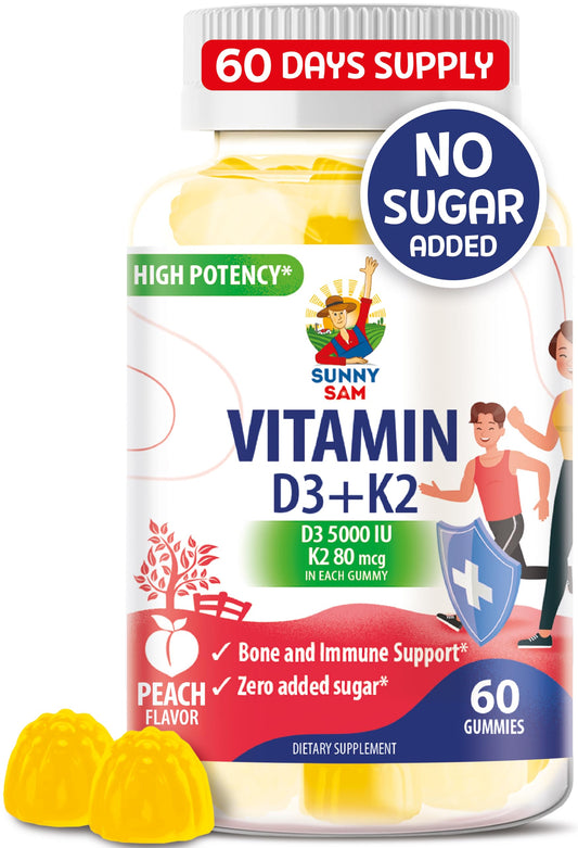 SUNNY SAM gomitas vitamina d3 k2 sin azúcar para salud ósea