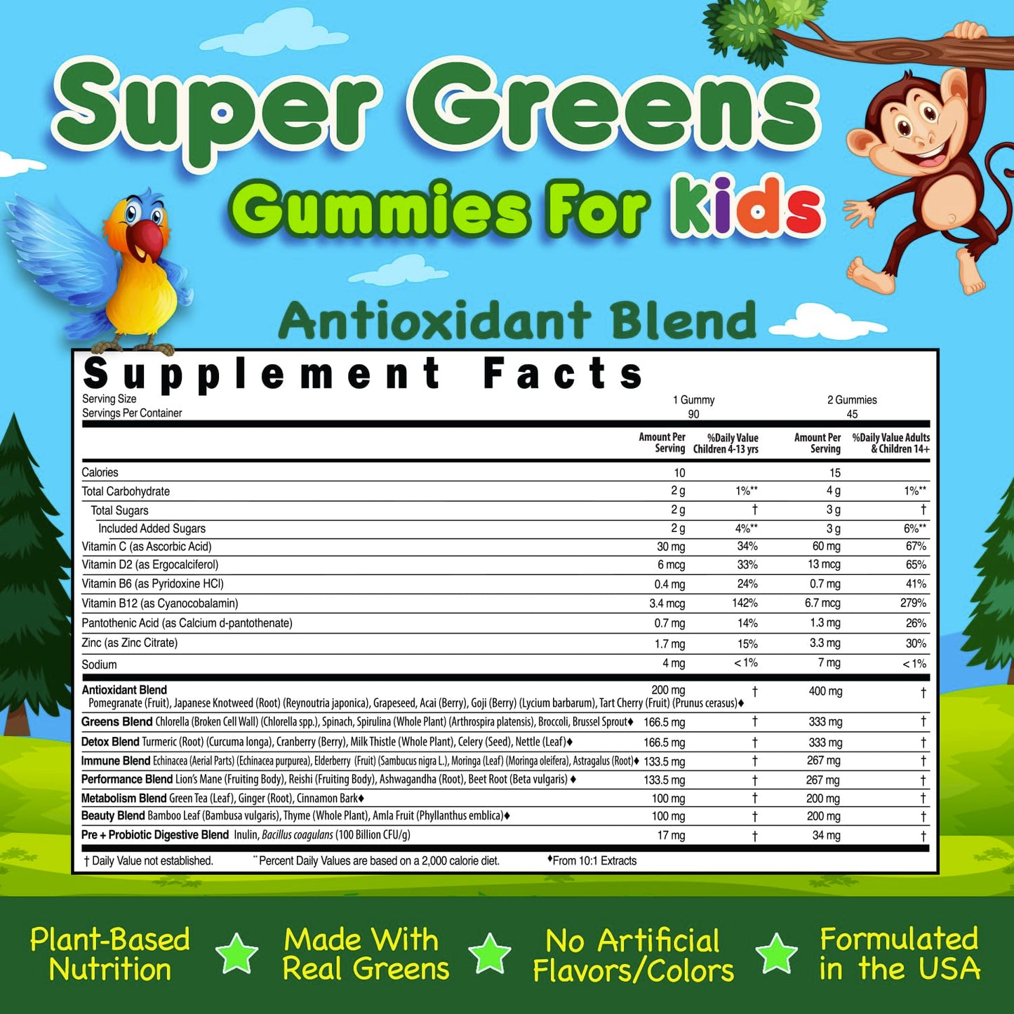 super gummies verdes con superfruits para niños