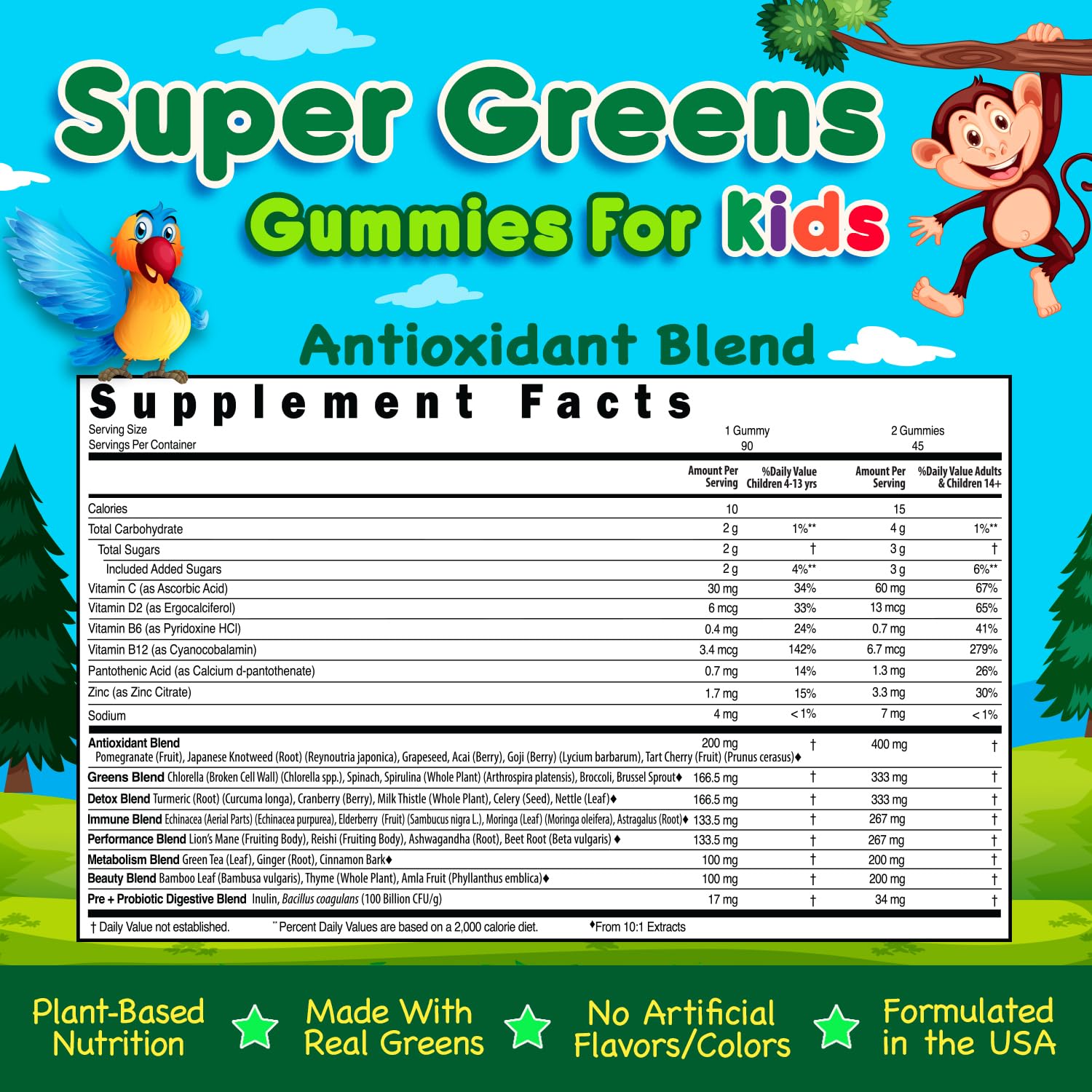 super gummies verdes con superfruits para niños