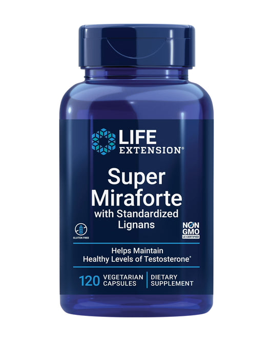 Botella de Super Miraforte de Life Extension con 120 cápsulas vegetarianas.