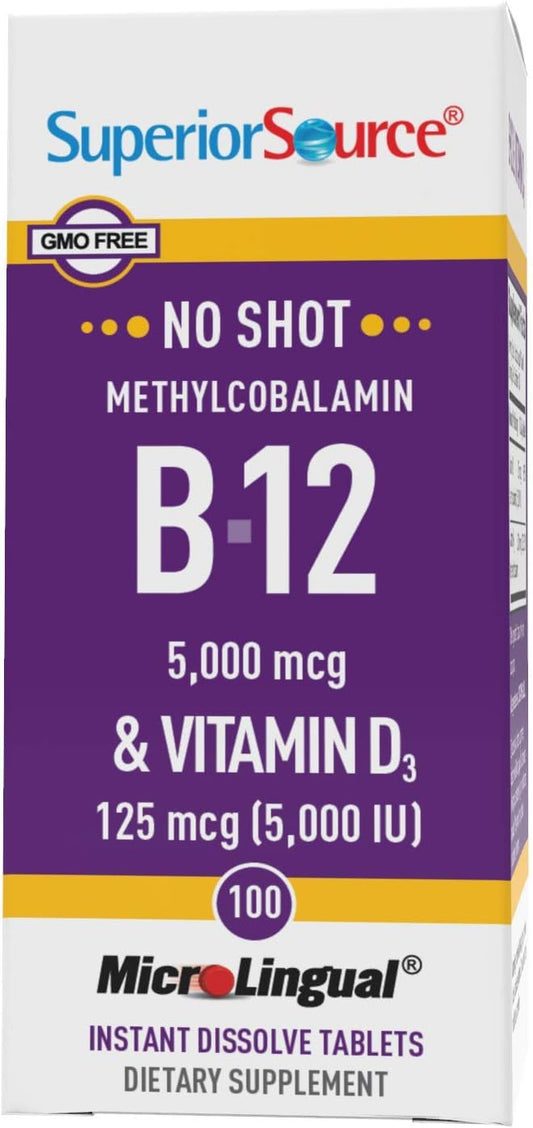 Superior Source Metilcobalamina B12 5000 mcg con vitamina D3 botella