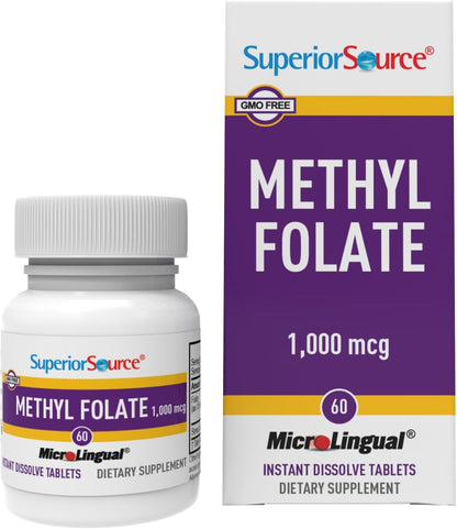 Superior Source metilfolato suplemento 1000 mcg tabletas sublinguales