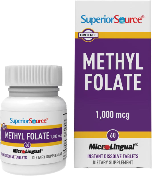 Superior Source metilfolato suplemento 1000 mcg tabletas sublinguales