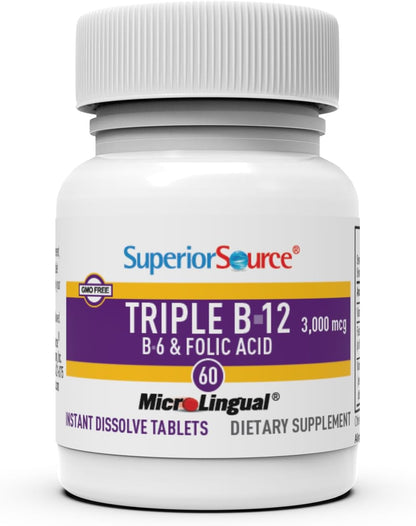 Superior Source suplemento B12 B6 ácido fólico para corazón y energía