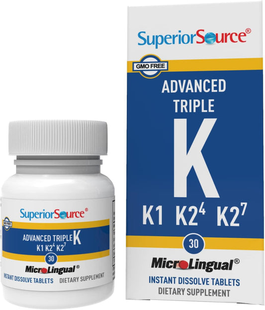 Superior Source Triple K suplemento vitamina K disolución rápida 30 tabletas blancas
