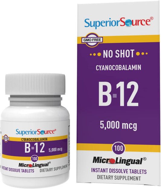 Superior Source vitamina B-12 cianocobalamina 5000 mcg frasco con 100 tabletas