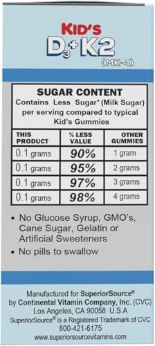 Superior Source vitaminas D3 K2 para niños sin azúcar añadida