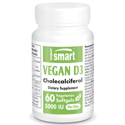 Supersmart vitamina d3 vegana 5000 ui algas no transgénicas