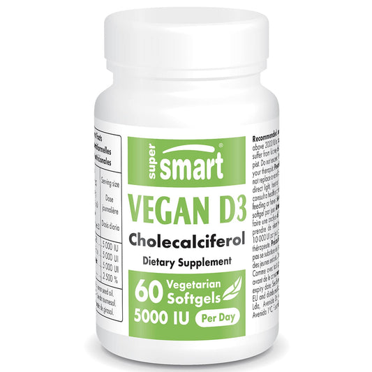 Supersmart vitamina d3 vegana 5000 ui algas no transgénicas