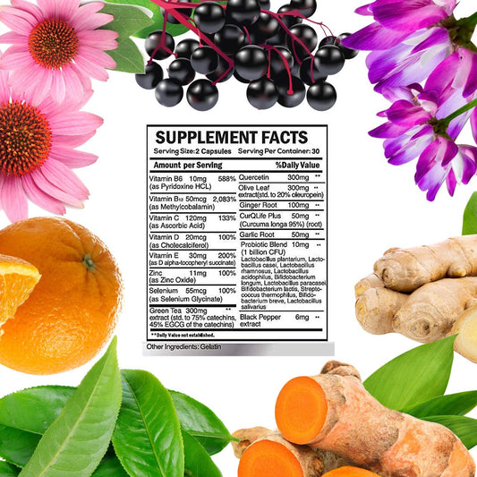 Suplemento 12 en 1 apoyo inmunológico ingrediente natural cápsulas USA