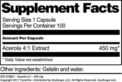 suplemento acerola terravita 450mg 100 cápsulas originales brasil