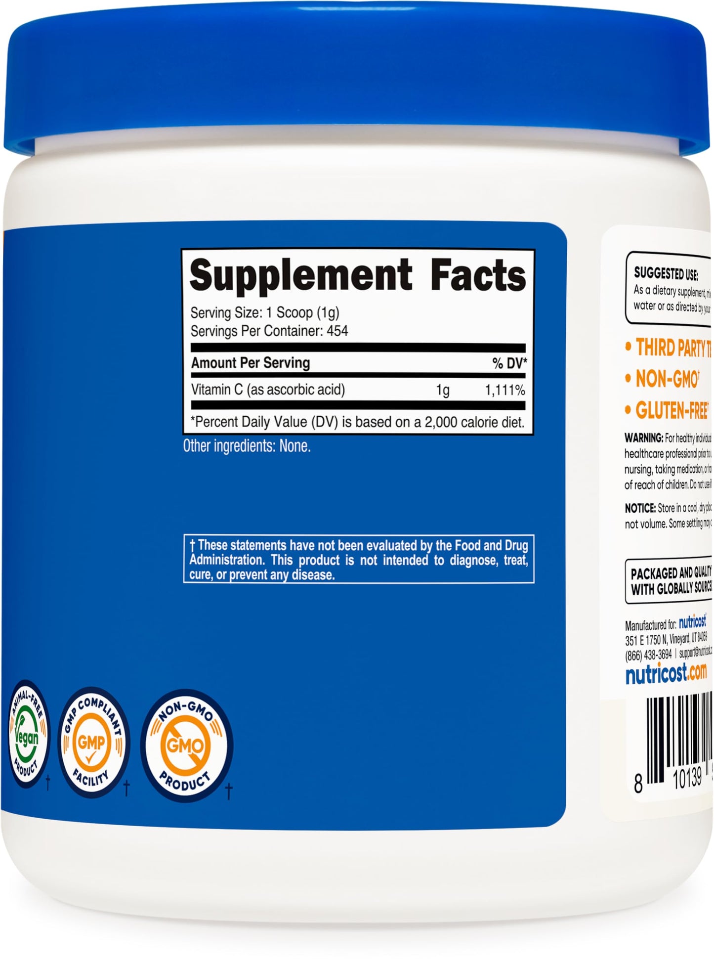 Suplemento ácido ascórbico Nutricost