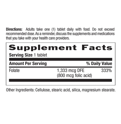 Suplemento ácido fólico 800 mcg Country Life 100 tabletas