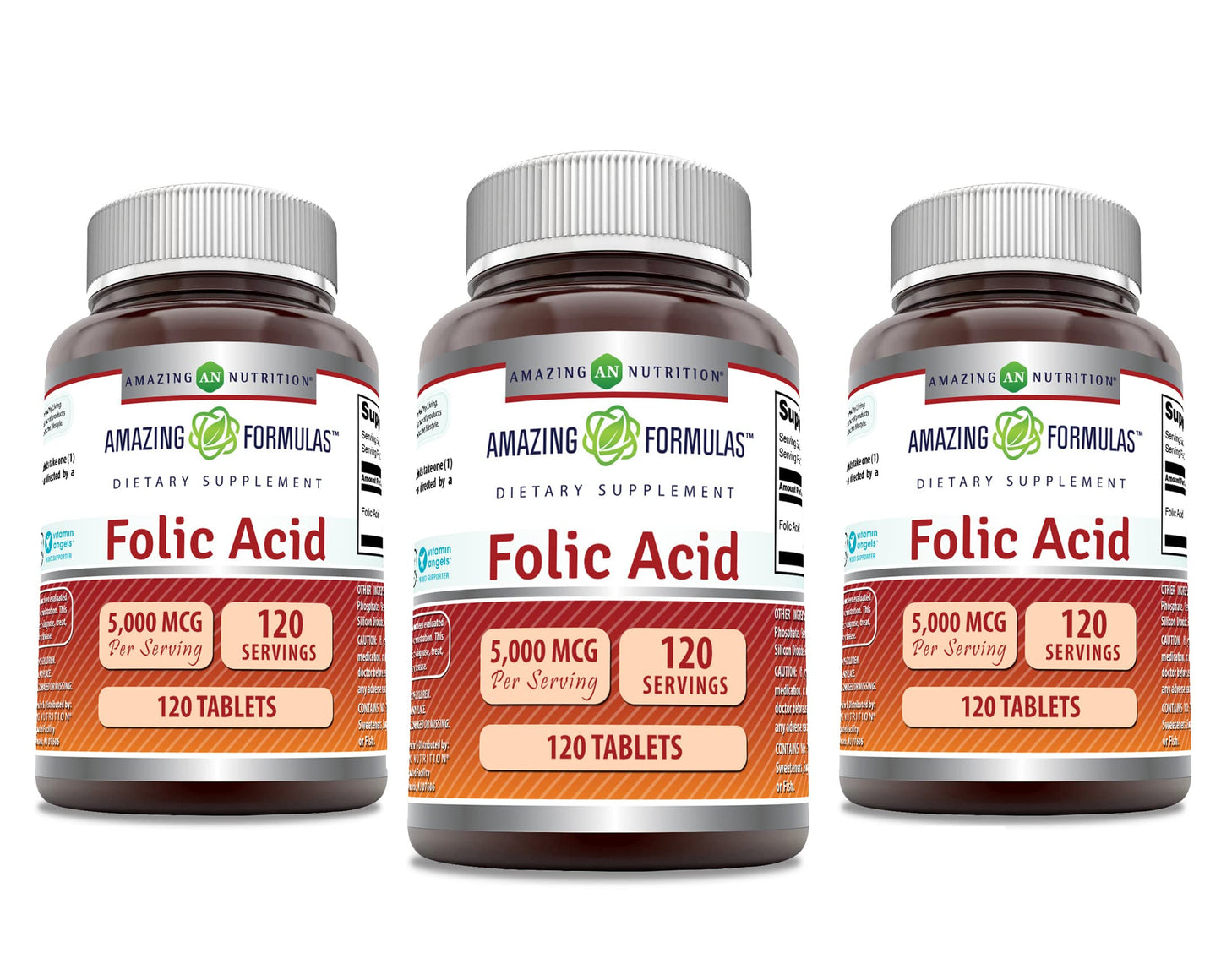 Suplemento ácido fólico Amazing Formulas 5000 mcg botella 120 tabletas