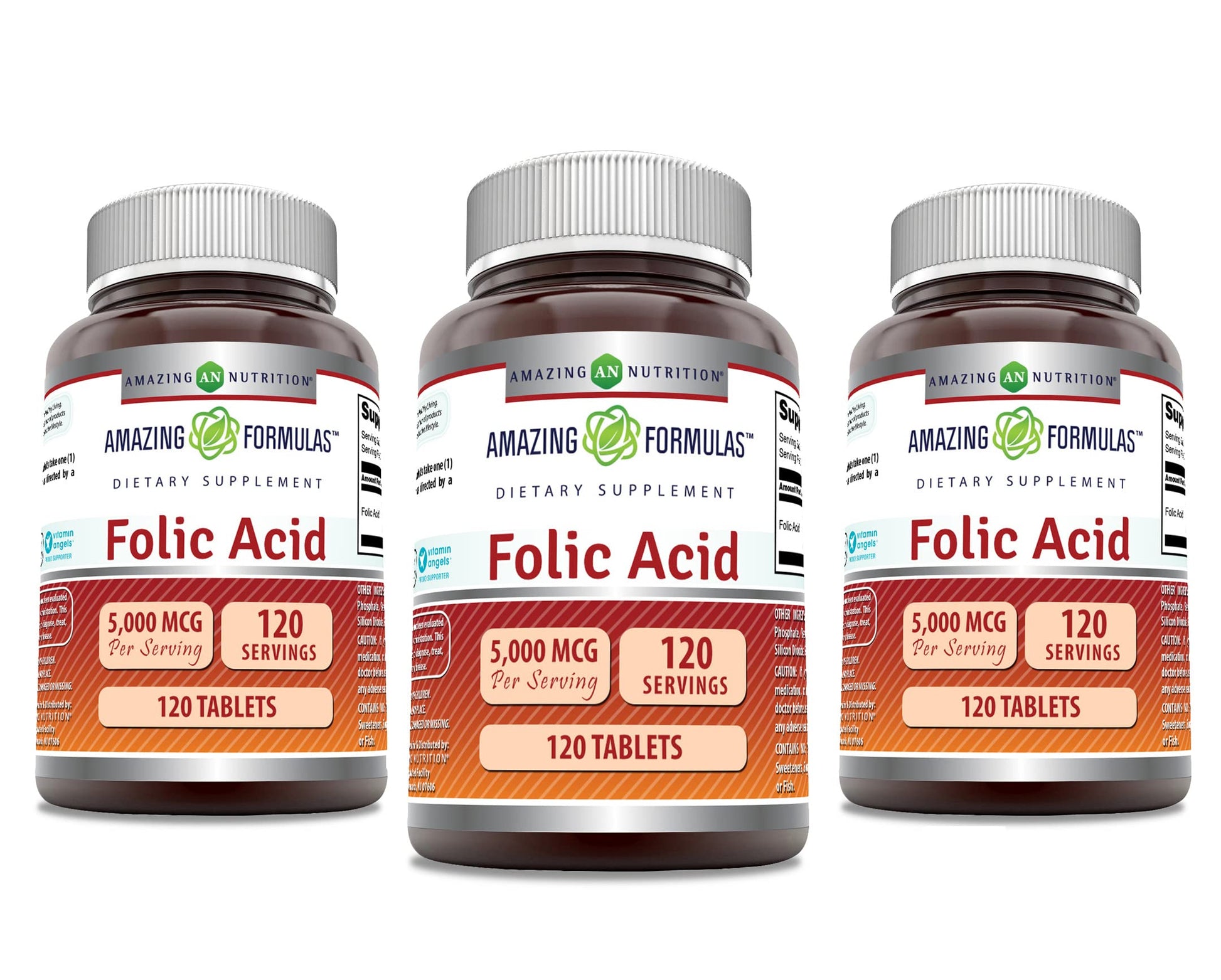 Suplemento ácido fólico Amazing Formulas 5000 mcg botella 120 tabletas