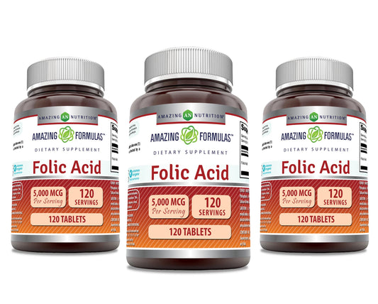 Suplemento ácido fólico Amazing Formulas 5000 mcg botella 120 tabletas