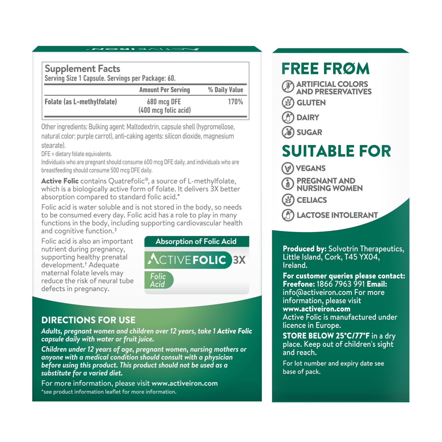 Suplemento ácido fólico natural Active Folic por ACTIVEIRON