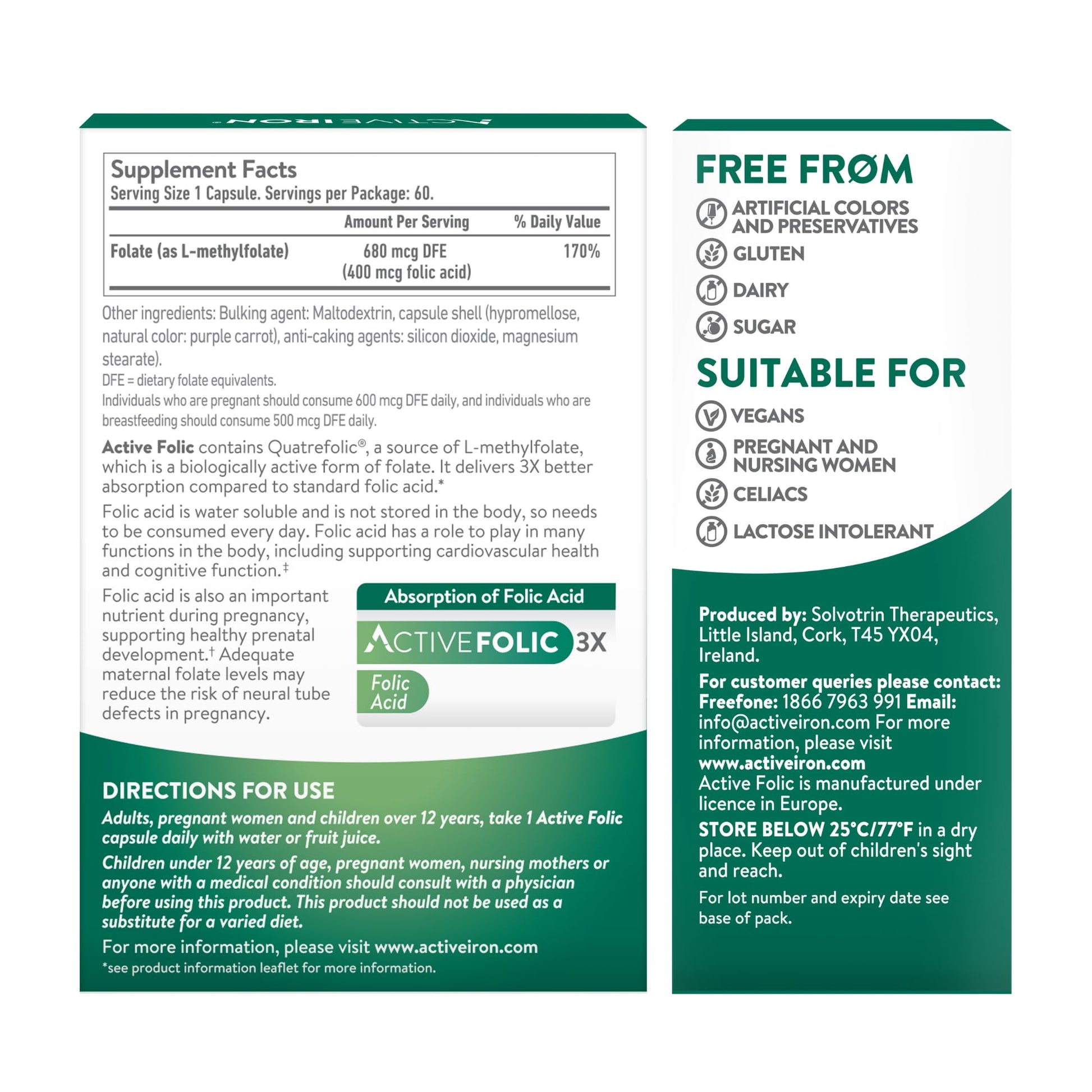 Suplemento ácido fólico natural Active Folic por ACTIVEIRON