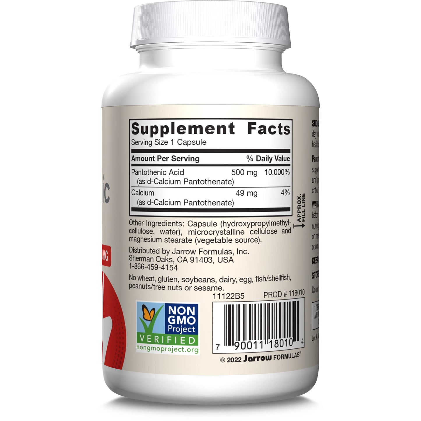 Suplemento Ácido Pantoténico B5 para metabolismo saludable Jarrow Formulas