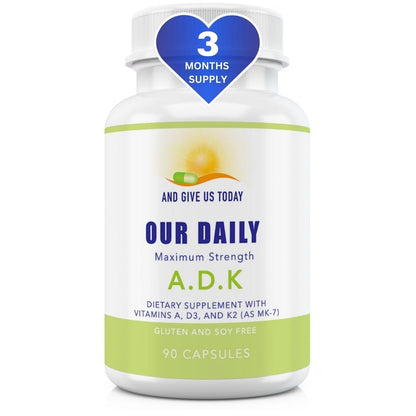 Suplemento ADK con vitaminas A, D3 y K etiqueta