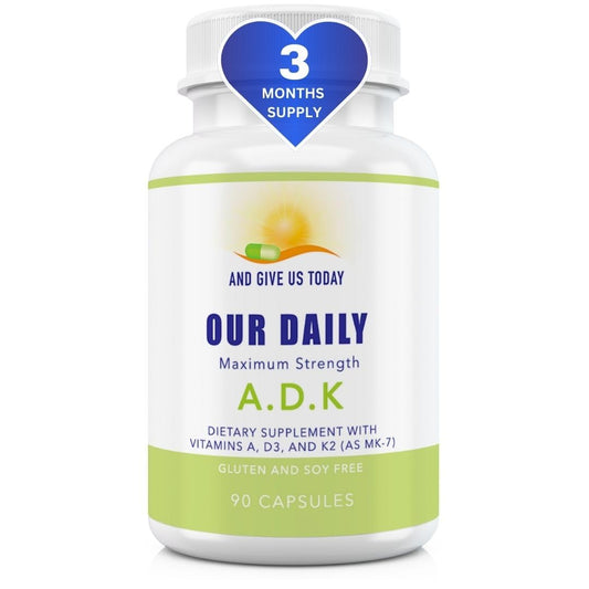 Suplemento ADK con vitaminas A, D3 y K etiqueta