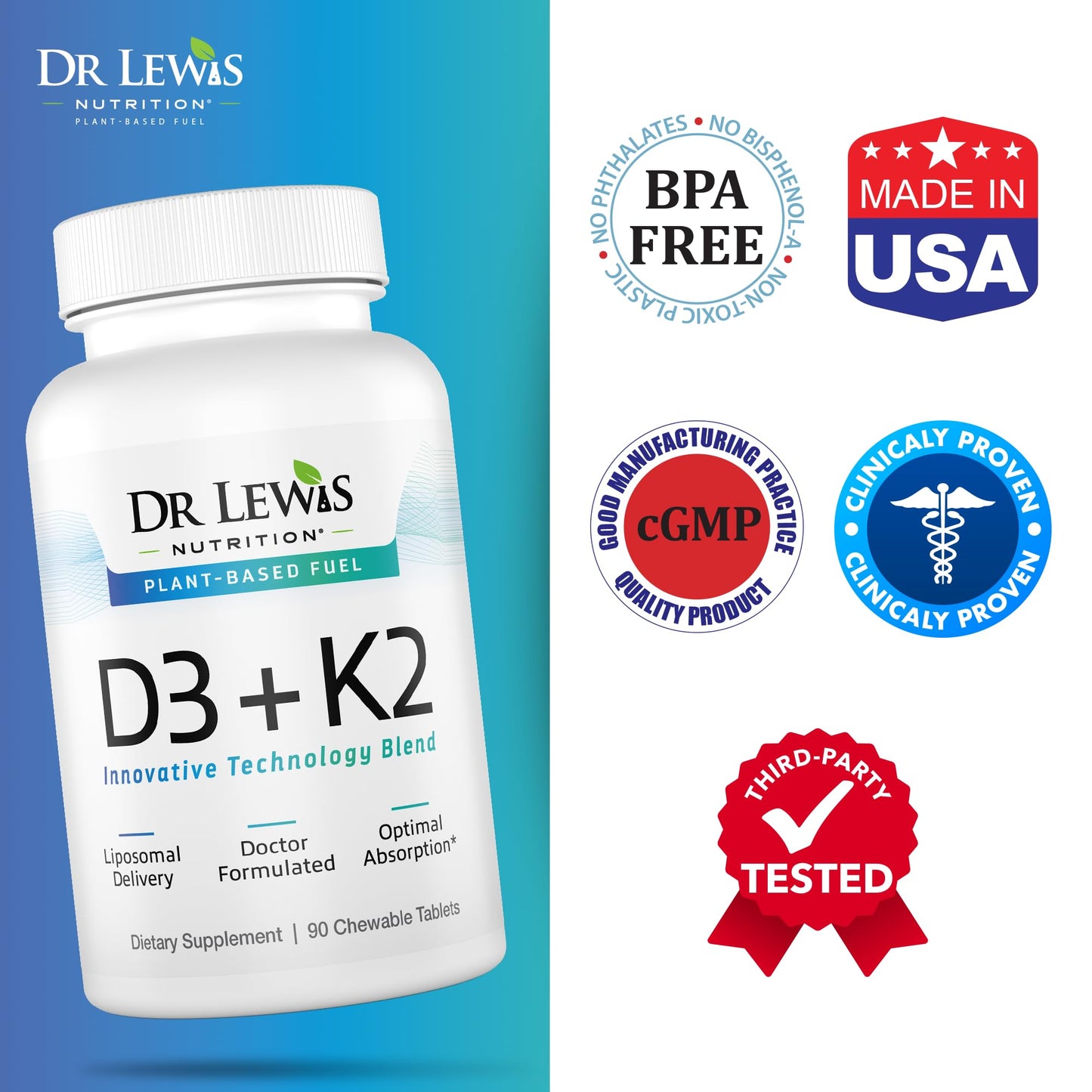 Suplemento de alta absorción vitamina d3 k2 Dr Lewis Nutrition