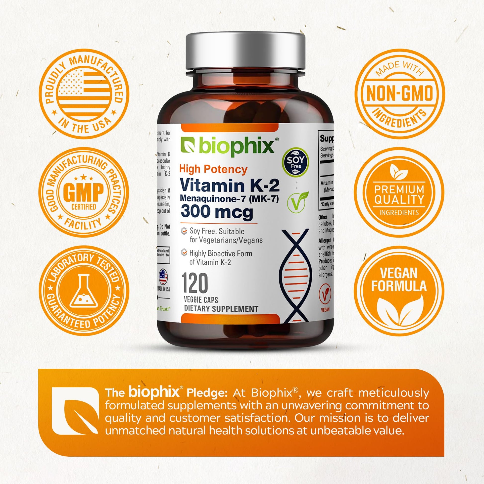 Suplemento alta potencia vitamina K2 MK-7 biophix