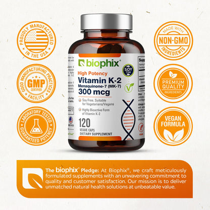 Suplemento alta potencia vitamina K2 MK-7 biophix