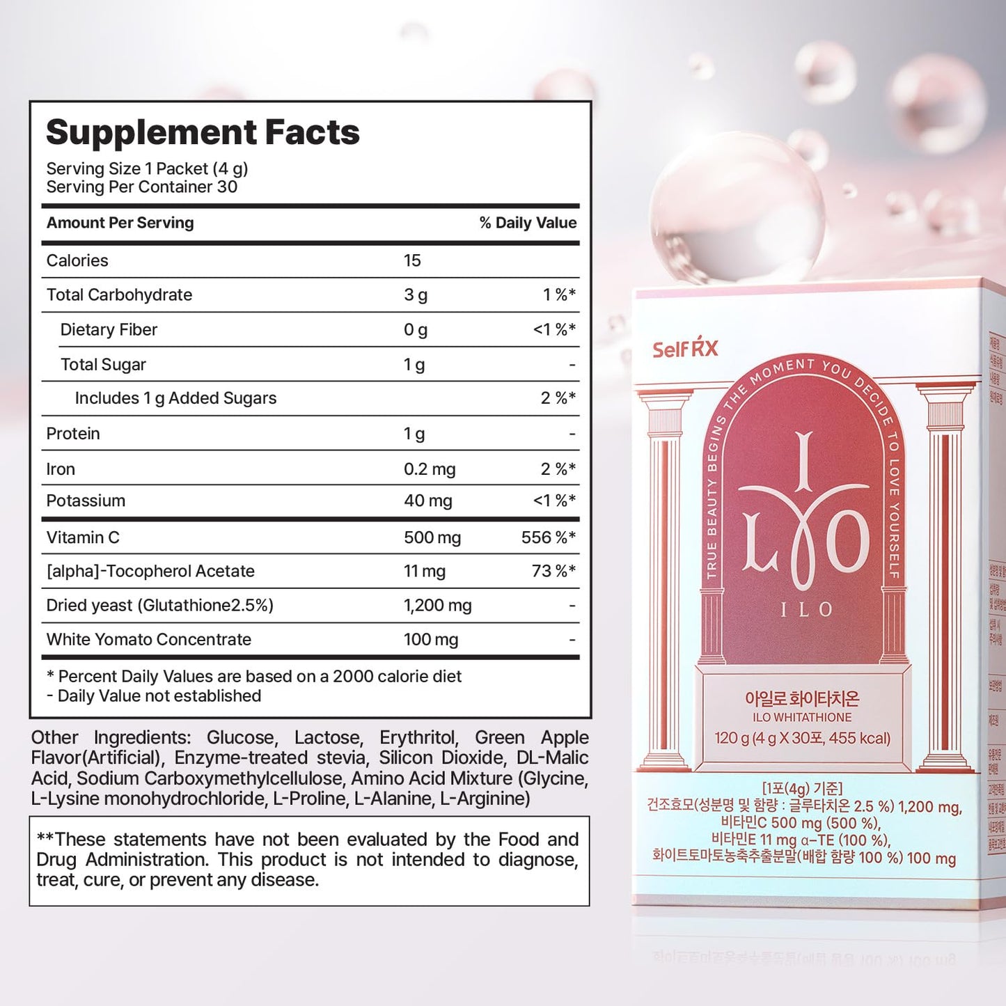 Suplemento antioxidante ILO Whitathione polvo para belleza interior