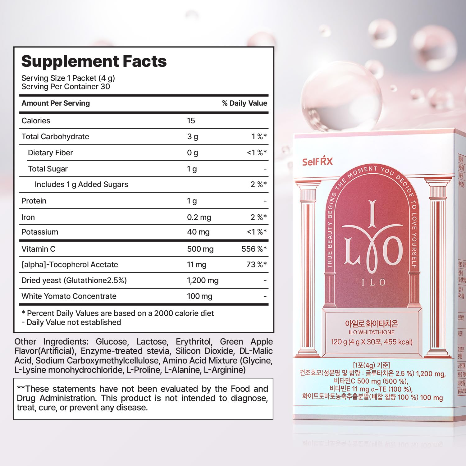 Suplemento antioxidante ILO Whitathione polvo para belleza interior