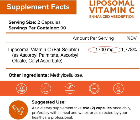 Suplemento antioxidante vitamina c liposomal NutriFlair 180 cápsulas
