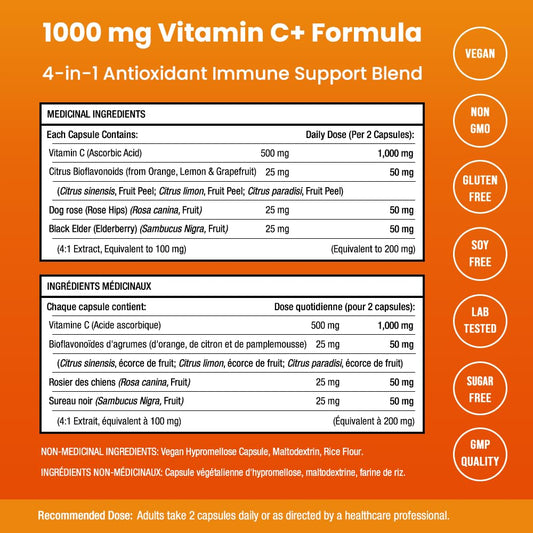 Suplemento antioxidante vitamina C con saúco y bioflavonoides