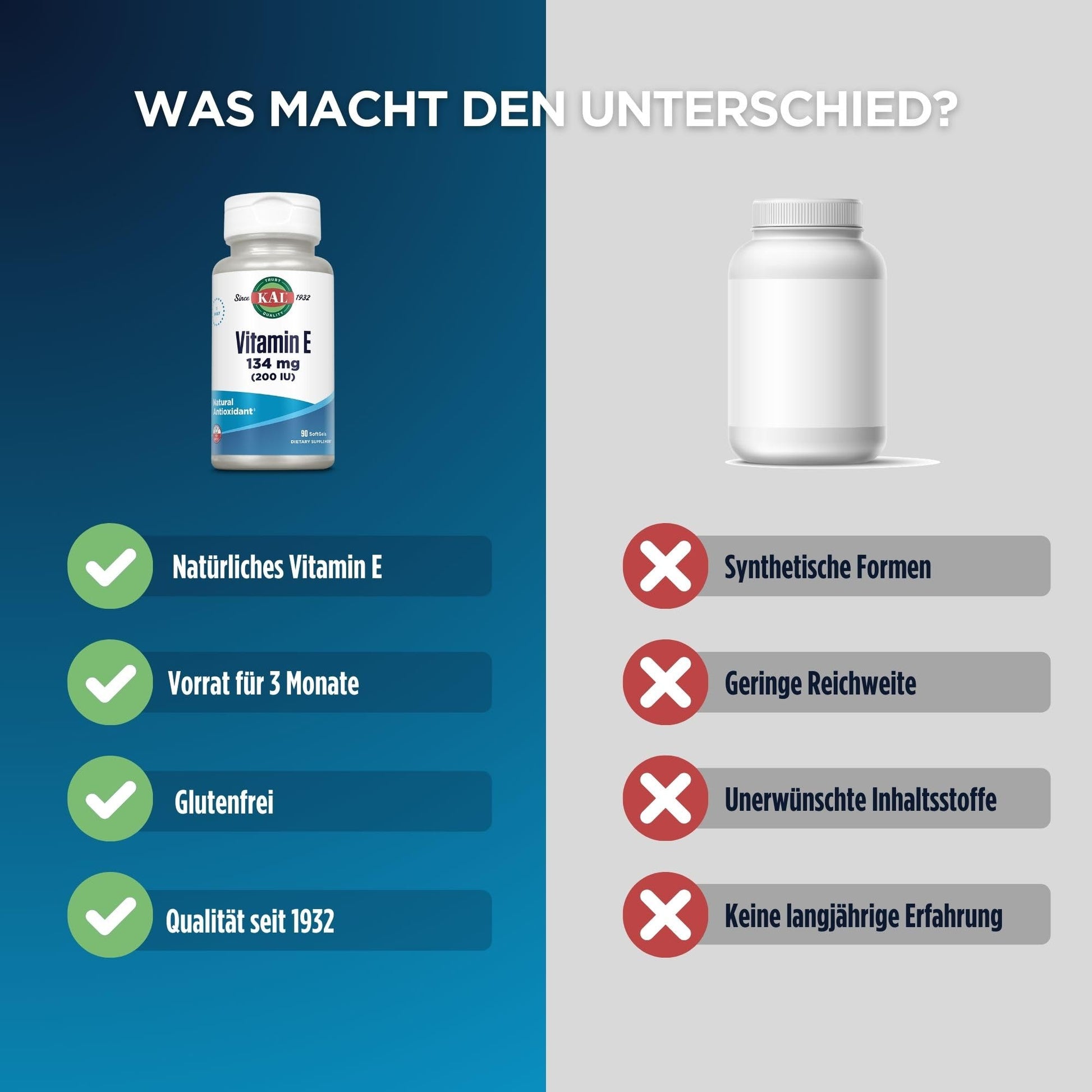 Suplemento antioxidante vitamina E KAL D-alpha tocoferol 90 unidades
