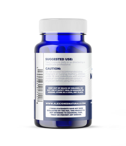 Envase de suplemento azul de metileno con vitamina C y capsules veganas